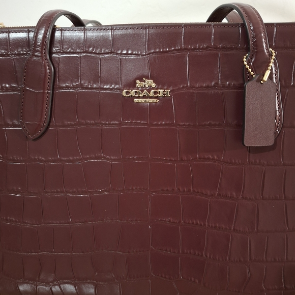 Coach Burgundy Croc-Embossed Leather Bag - Picture 1 of 4